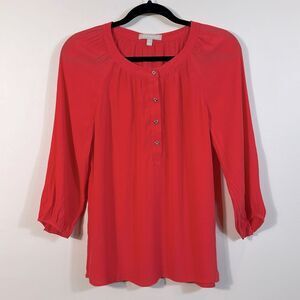 Banana Republic Lightweight Button Front 3/4 Sleeve Coral Top Blouse Women XS
